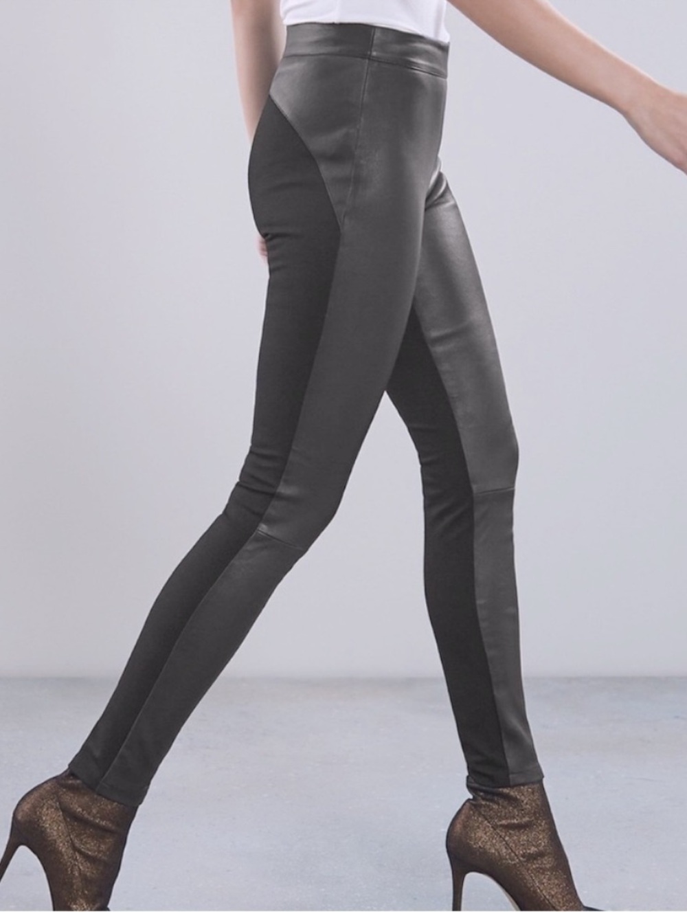 Reiss Valerie Lamb Leather Panel Ponte High Rise Ankle Pants/Leggings Size 4